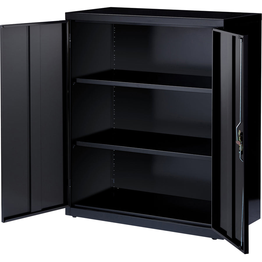Lorell Fortress Series Storage Cabinet - 18" x 36" x 42" - 3 x Shelf(ves) - Recessed Locking Handle, Hinged Door, Durable - Black - Powder Coated - Steel - Recycled - 