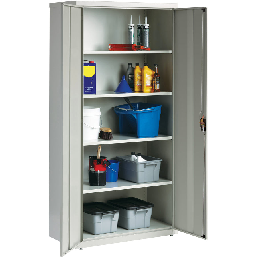 Lorell Fortress Series Storage Cabinet - 36" x 18" x 72" - 5 x Shelf(ves) - Recessed Locking Handle, Hinged Door, Durable - Light Gray - Powder Coated - Steel - Recycled