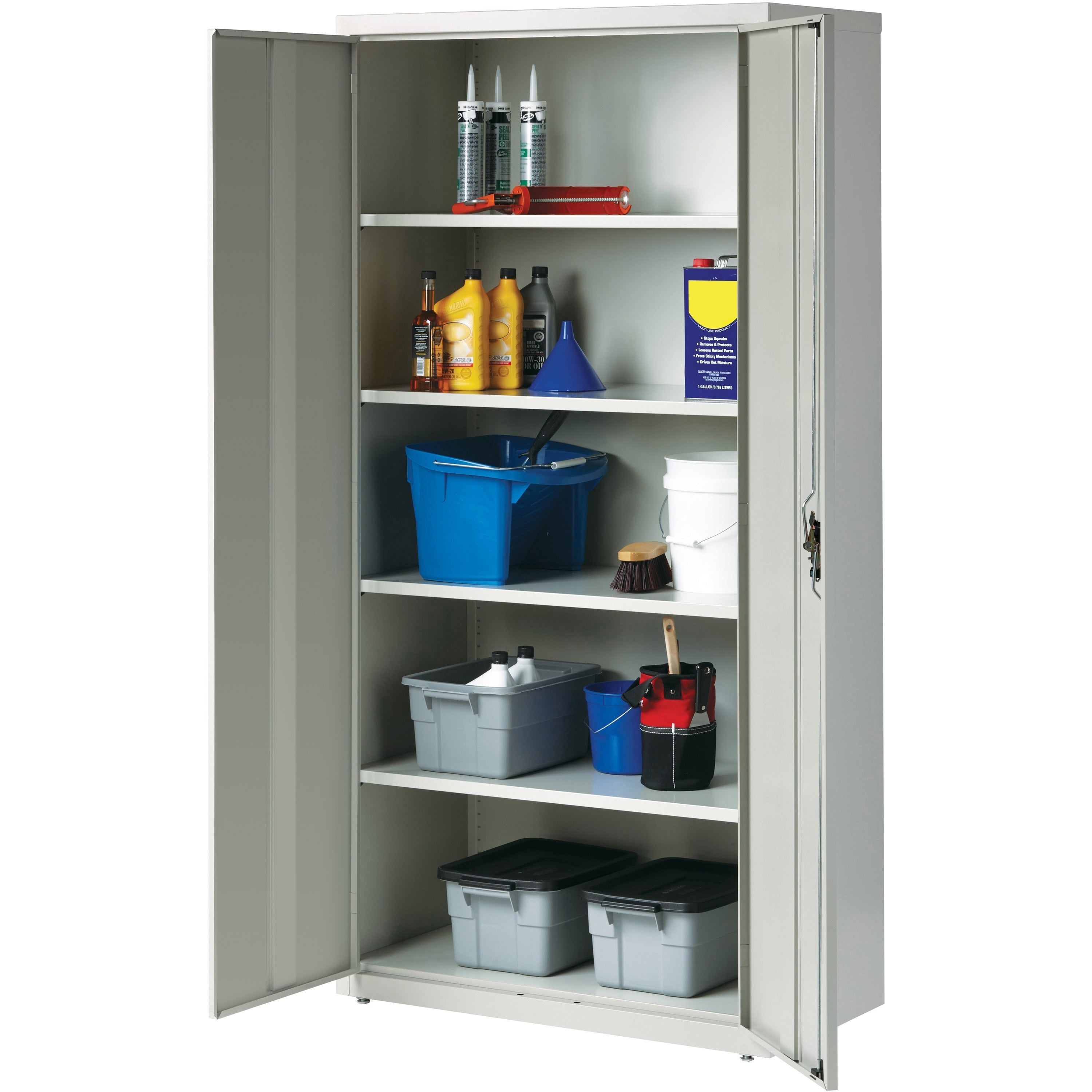 Lorell Fortress Series Storage Cabinet - 36" x 18" x 72" - 5 x Shelf(ves) - Recessed Locking Handle, Hinged Door, Durable - Light Gray - Powder Coated - Steel - Recycled - 