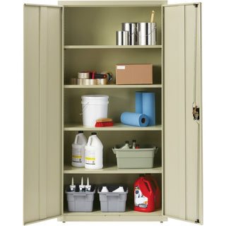 Lorell Fortress Series Storage Cabinet - 36" x 18" x 72" - 5 x Shelf(ves) - Recessed Locking Handle, Hinged Door, Durable - Putty - Powder Coated - Steel - Recycled