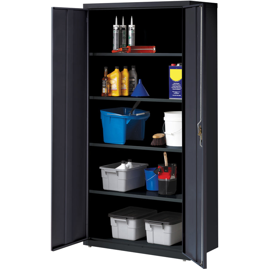 Lorell Fortress Series Storage Cabinet - 36" x 18" x 72" - 5 x Shelf(ves) - Recessed Locking Handle, Hinged Door, Durable - Black - Powder Coated - Steel - Recycled
