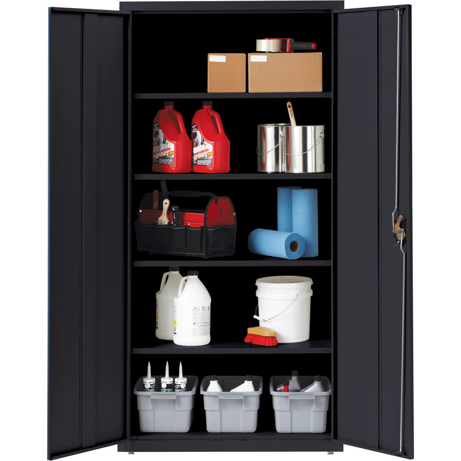 Lorell Fortress Series Storage Cabinet - 36" x 18" x 72" - 5 x Shelf(ves) - Recessed Locking Handle, Hinged Door, Durable - Black - Powder Coated - Steel - Recycled - 