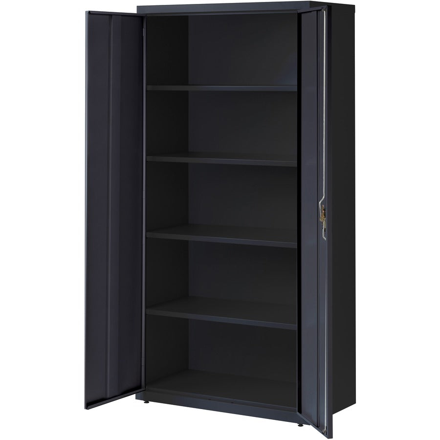 Lorell Fortress Series Storage Cabinet - 36" x 18" x 72" - 5 x Shelf(ves) - Recessed Locking Handle, Hinged Door, Durable - Black - Powder Coated - Steel - Recycled