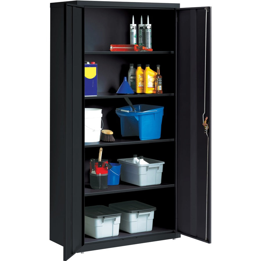 Lorell Fortress Series Storage Cabinet - 36" x 18" x 72" - 5 x Shelf(ves) - Recessed Locking Handle, Hinged Door, Durable - Black - Powder Coated - Steel - Recycled