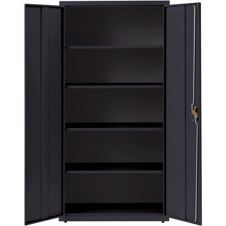 Lorell Fortress Series Storage Cabinet - 36" x 18" x 72" - 5 x Shelf(ves) - Recessed Locking Handle, Hinged Door, Durable - Black - Powder Coated - Steel - Recycled