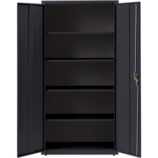 Lorell Fortress Series Storage Cabinet - 36" x 18" x 72" - 5 x Shelf(ves) - Recessed Locking Handle, Hinged Door, Durable - Black - Powder Coated - Steel - Recycled