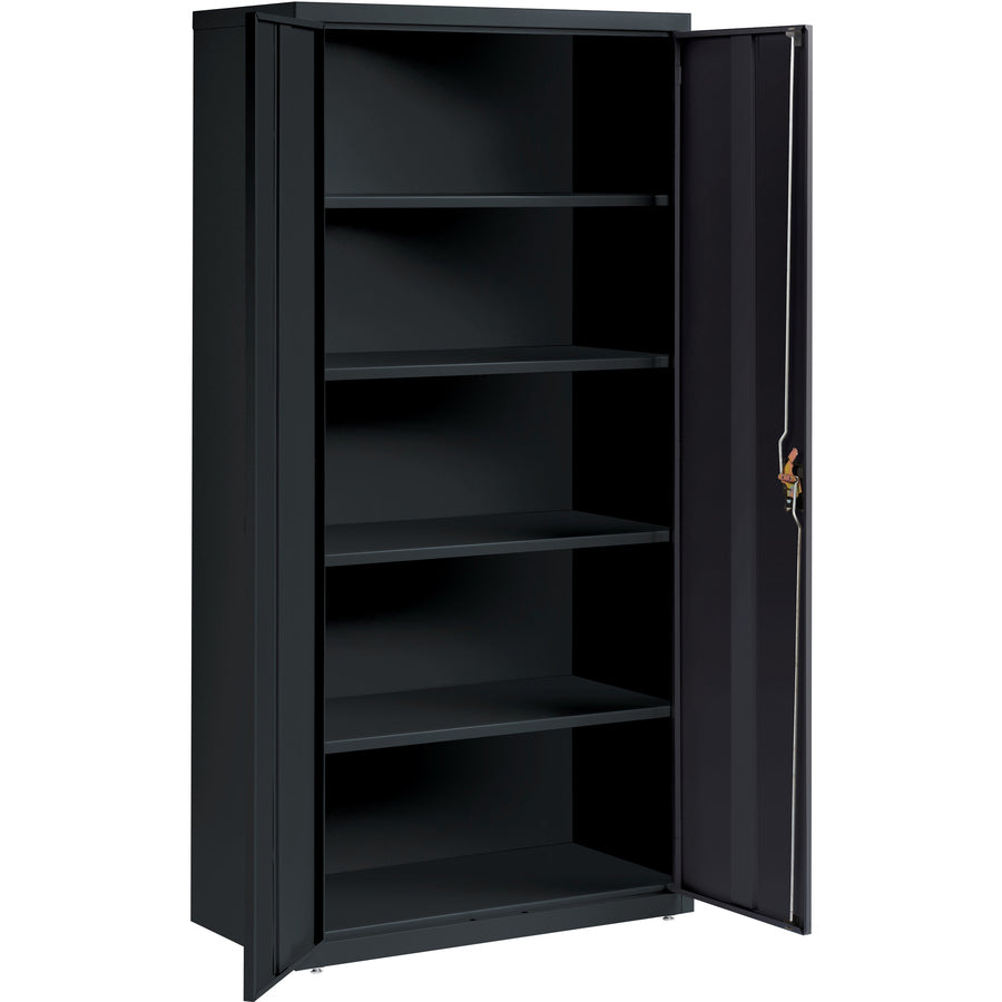 Lorell Fortress Series Storage Cabinet - 36" x 18" x 72" - 5 x Shelf(ves) - Recessed Locking Handle, Hinged Door, Durable - Black - Powder Coated - Steel - Recycled