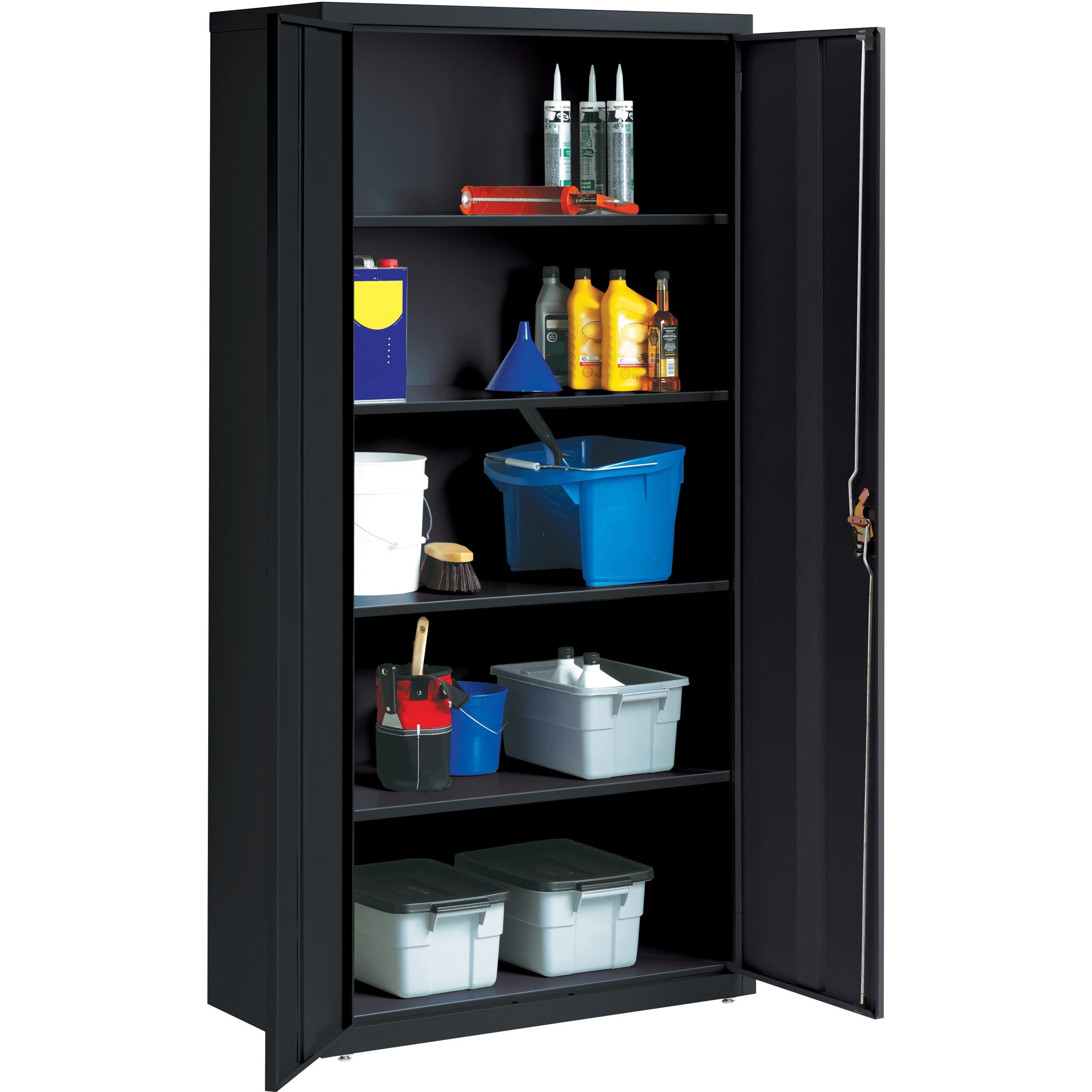 Lorell Fortress Series Storage Cabinet - 36" x 18" x 72" - 5 x Shelf(ves) - Recessed Locking Handle, Hinged Door, Durable - Black - Powder Coated - Steel - Recycled - 