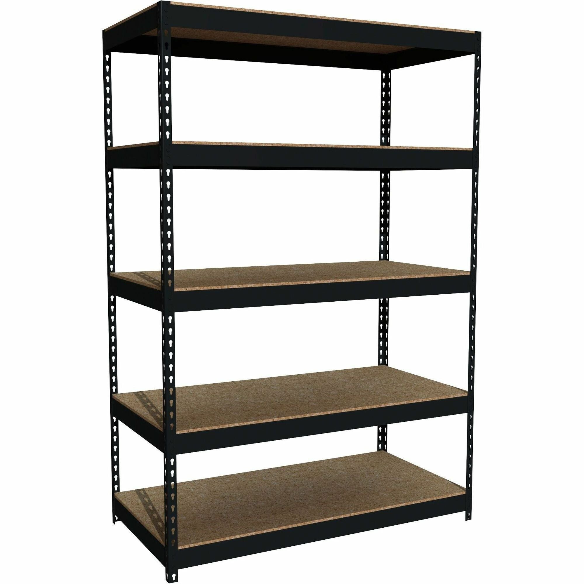 Lorell Fortress Riveted Shelving - 5 Shelf(ves) - 72" Height x 48" Width x 24" Depth - Rust Resistant - 28% Recycled - Black - Steel - 1 Each - 