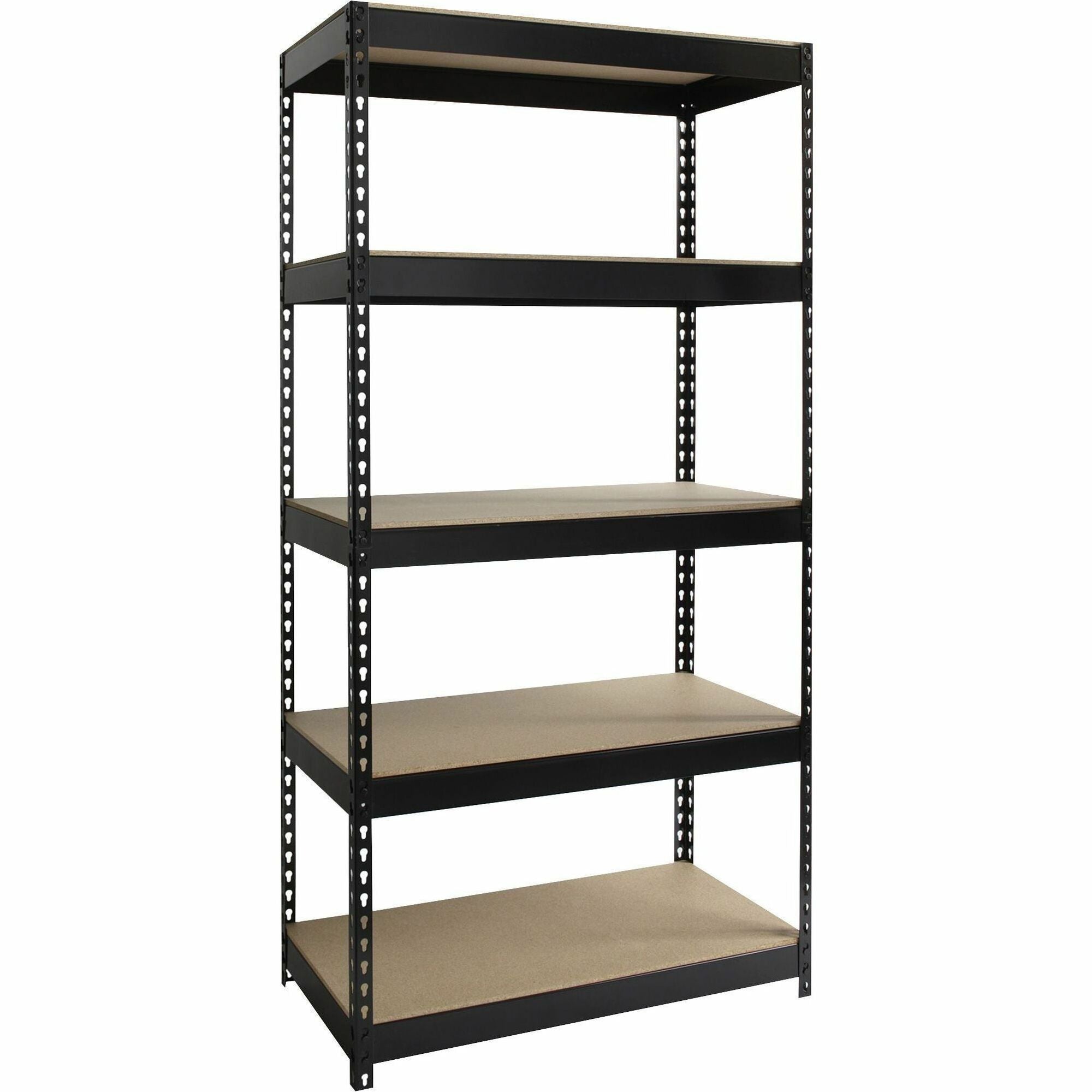 Lorell Fortress Riveted Shelving - 5 Compartment(s) - 5 Shelf(ves) - 72" Height x 36" Width x 18" Depth - Heavy Duty, Rust Resistant - 28% Recycled - Powder Coated - Black - Steel - 1 Each - 