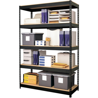 Lorell Fortress Riveted Shelving - 5 Compartment(s) - 5 Shelf(ves) - 72" Height x 48" Width x 18" Depth - Heavy Duty, Rust Resistant - 28% Recycled - Powder Coated - Black - Steel - 1 Each
