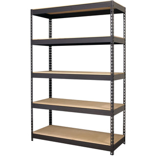 Lorell Fortress Riveted Shelving - 5 Compartment(s) - 5 Shelf(ves) - 72" Height x 48" Width x 18" Depth - Heavy Duty, Rust Resistant - 28% Recycled - Powder Coated - Black - Steel - 1 Each
