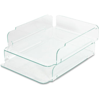 Lorell Stacking Document Trays - Desktop - Durable, Lightweight, Non-skid, Stackable - Clear - Acrylic - 1 Each - 