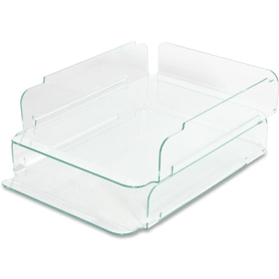 Lorell Stacking Document Trays - Desktop - Durable, Lightweight, Non-skid, Stackable - Clear - Acrylic - 1 Each - 