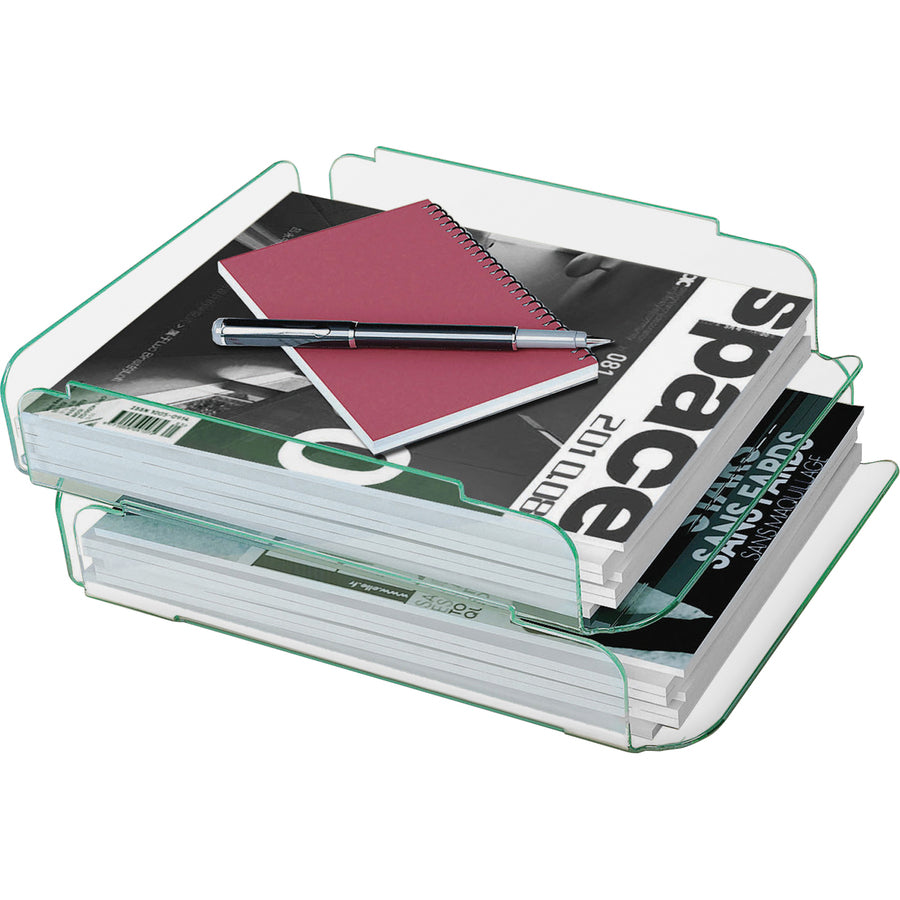 Lorell Stacking Document Trays - Desktop - Durable, Lightweight, Non-skid, Stackable - Clear - Acrylic - 1 Each - 