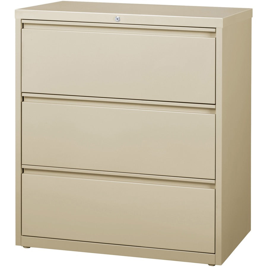 Lorell Fortress Series Lateral File - 36" x 18.6" x 40.3" - 3 x Drawer(s) for File - Letter, Legal, A4 - Lateral - Locking Drawer, Magnetic Label Holder, Ball-bearing Suspension, Leveling Glide - Putty - Steel - Recycled