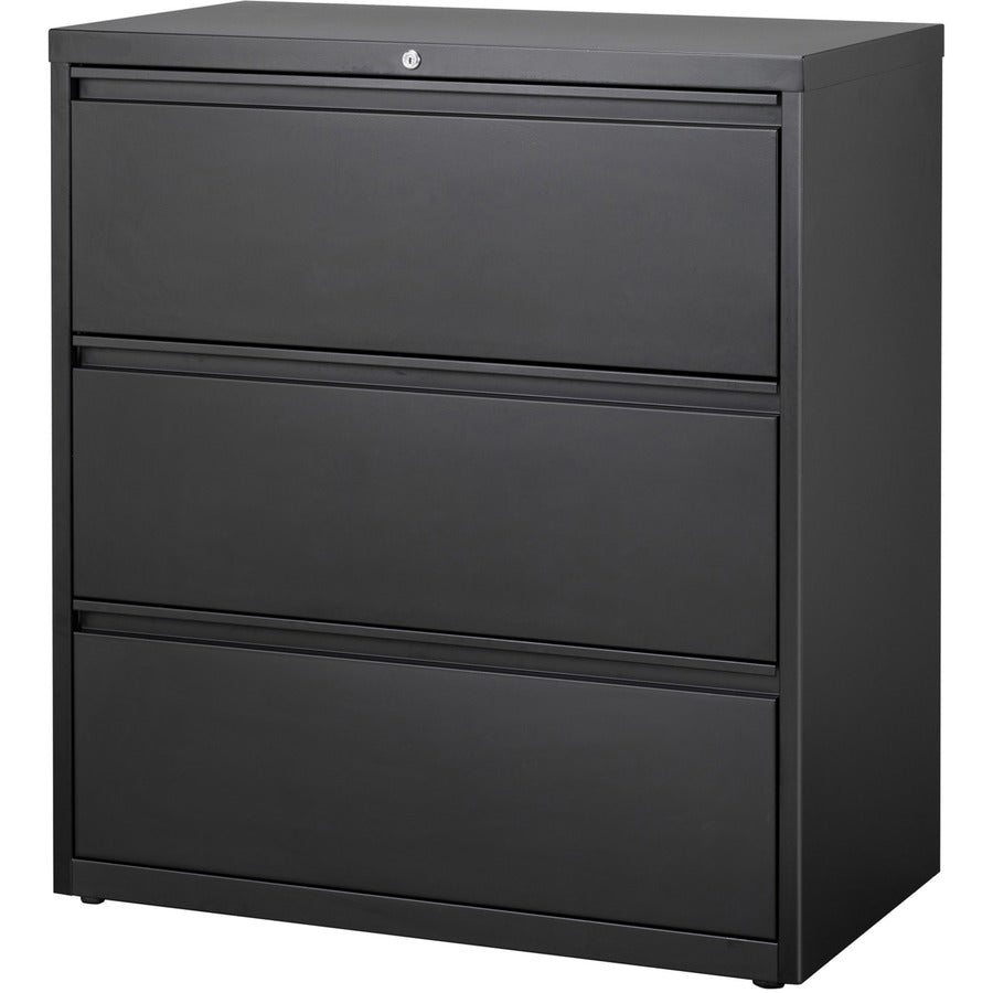 Lorell Fortress Series Lateral File - 36" x 18.6" x 40.3" - 3 x Drawer(s) for File - Letter, Legal, A4 - Lateral - Locking Drawer, Magnetic Label Holder, Ball-bearing Suspension, Leveling Glide - Black - Steel - Recycled