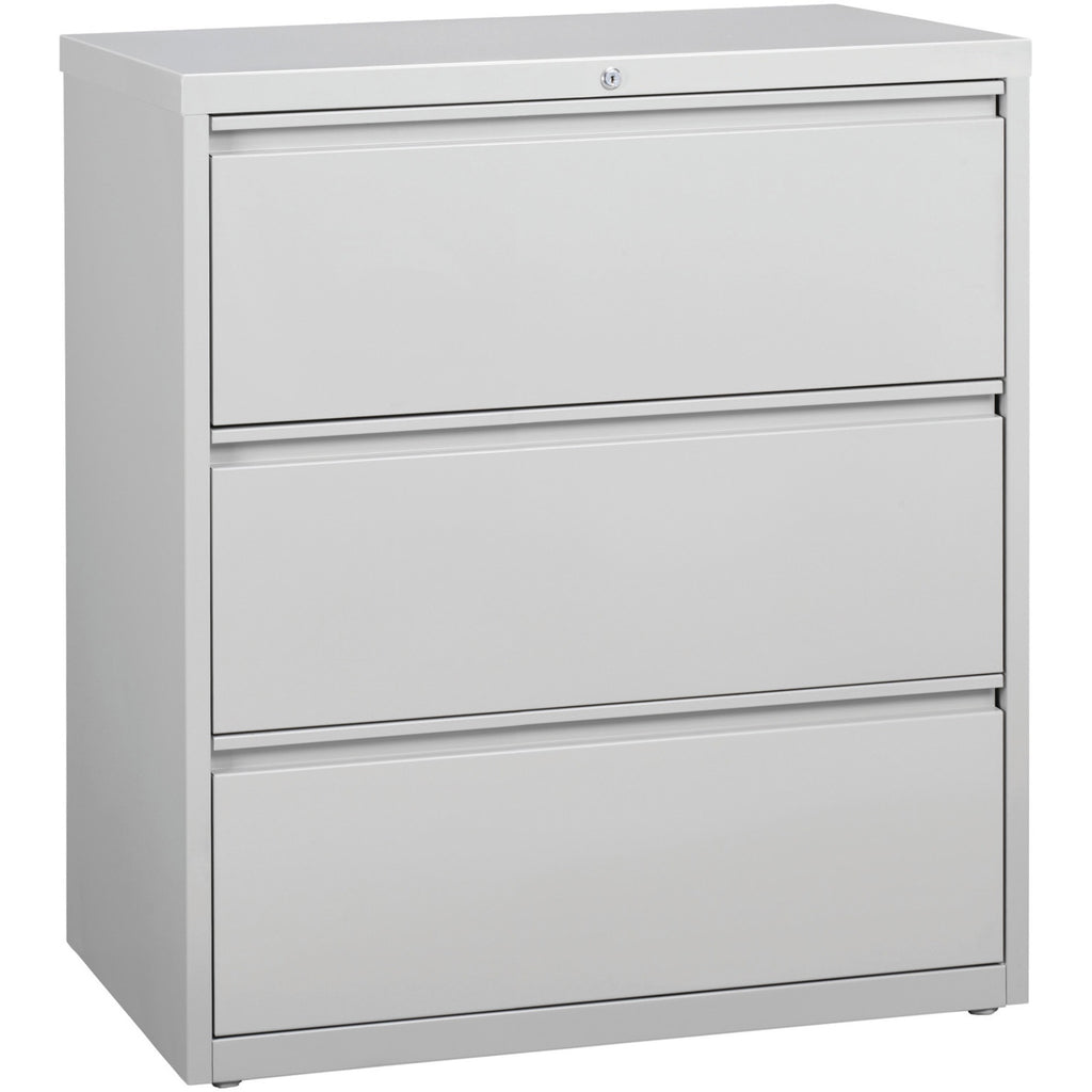 Lorell Fortress Series Lateral File - 36" x 18.6" x 40.3" - 3 x Drawer(s) for File - Letter, Legal, A4 - Lateral - Locking Drawer, Magnetic Label Holder, Ball-bearing Suspension, Leveling Glide, Locking Bar, Hanging Rail - Light Gray - Steel - Recycl