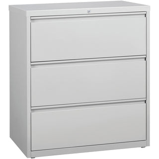 Lorell Fortress Series Lateral File - 36" x 18.6" x 40.3" - 3 x Drawer(s) for File - Letter, Legal, A4 - Lateral - Locking Drawer, Magnetic Label Holder, Ball-bearing Suspension, Leveling Glide, Locking Bar, Hanging Rail - Light Gray - Steel - Recycl
