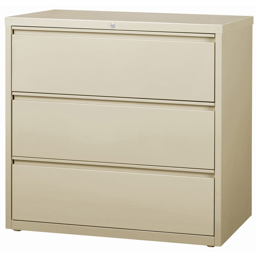 Lorell Fortress Series Lateral File - 42" x 18.6" x 40.3" - 3 x Drawer(s) for File - Letter, Legal, A4 - Lateral - Locking Drawer, Magnetic Label Holder, Ball-bearing Suspension, Leveling Glide - Putty - Steel - Recycled