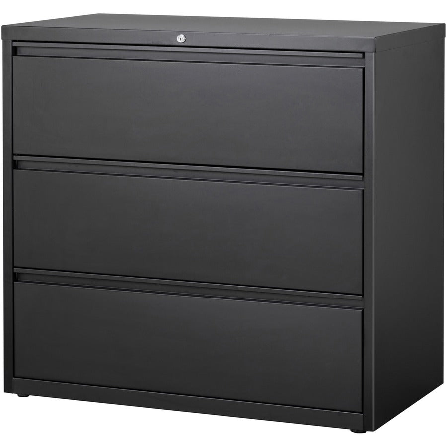 Lorell Fortress Series Lateral File - 42" x 18.6" x 40.3" - 3 x Drawer(s) for File - Letter, Legal, A4 - Lateral - Locking Drawer, Magnetic Label Holder, Ball-bearing Suspension, Leveling Glide - Black - Steel - Recycled