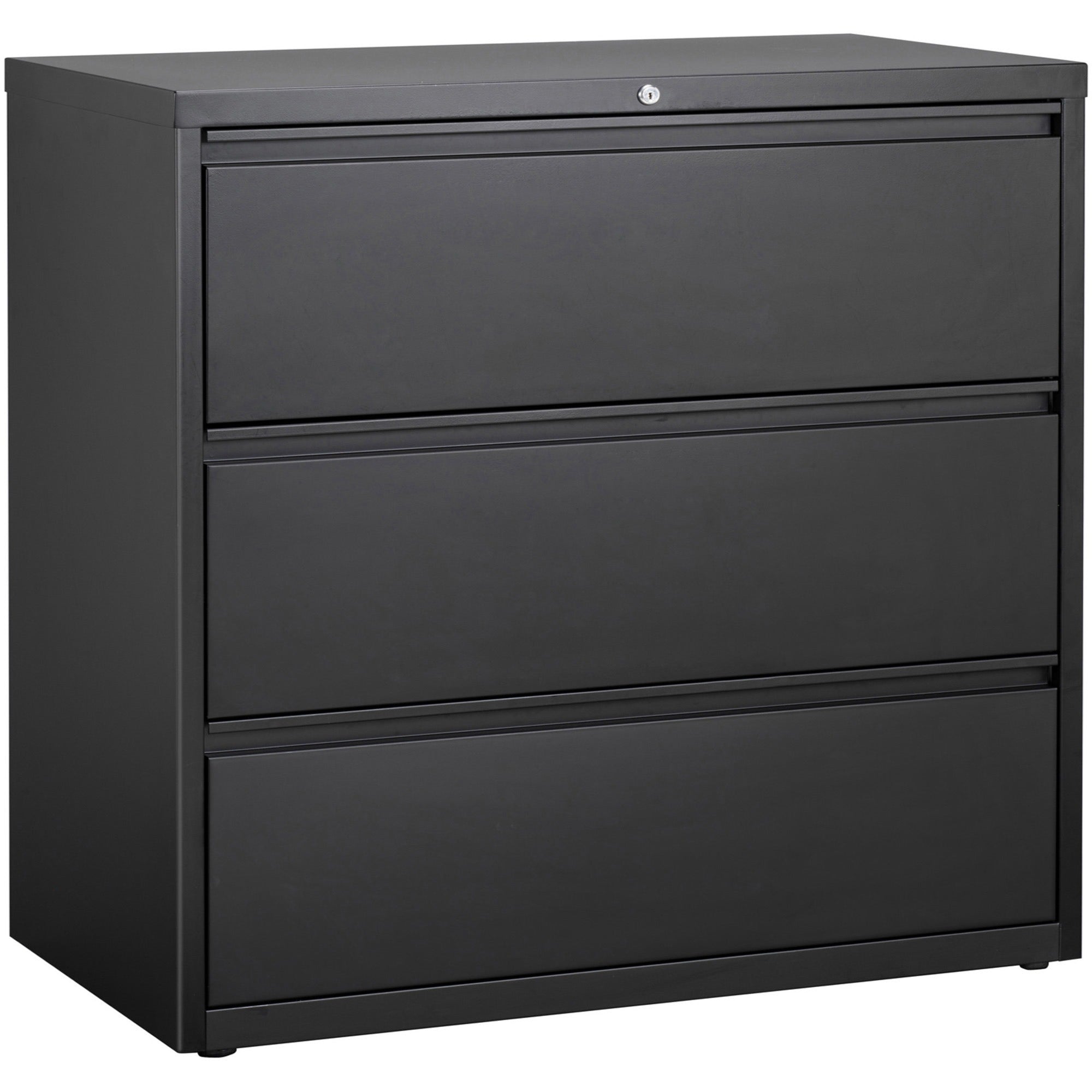 Lorell Fortress Series Lateral File - 42" x 18.6" x 40.3" - 3 x Drawer(s) for File - Letter, Legal, A4 - Lateral - Locking Drawer, Magnetic Label Holder, Ball-bearing Suspension, Leveling Glide - Black - Steel - Recycled - 