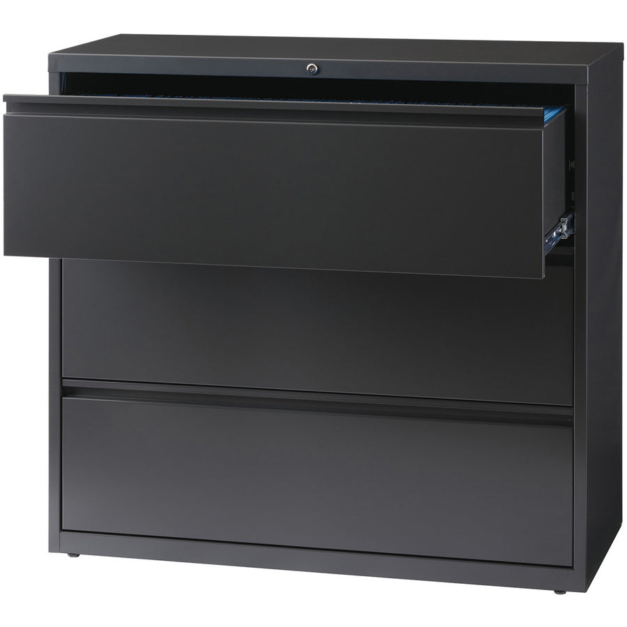 Lorell Fortress Series Lateral File - 42" x 18.6" x 40.3" - 3 x Drawer(s) for File - Letter, Legal, A4 - Lateral - Locking Drawer, Magnetic Label Holder, Ball-bearing Suspension, Leveling Glide - Black - Steel - Recycled - 