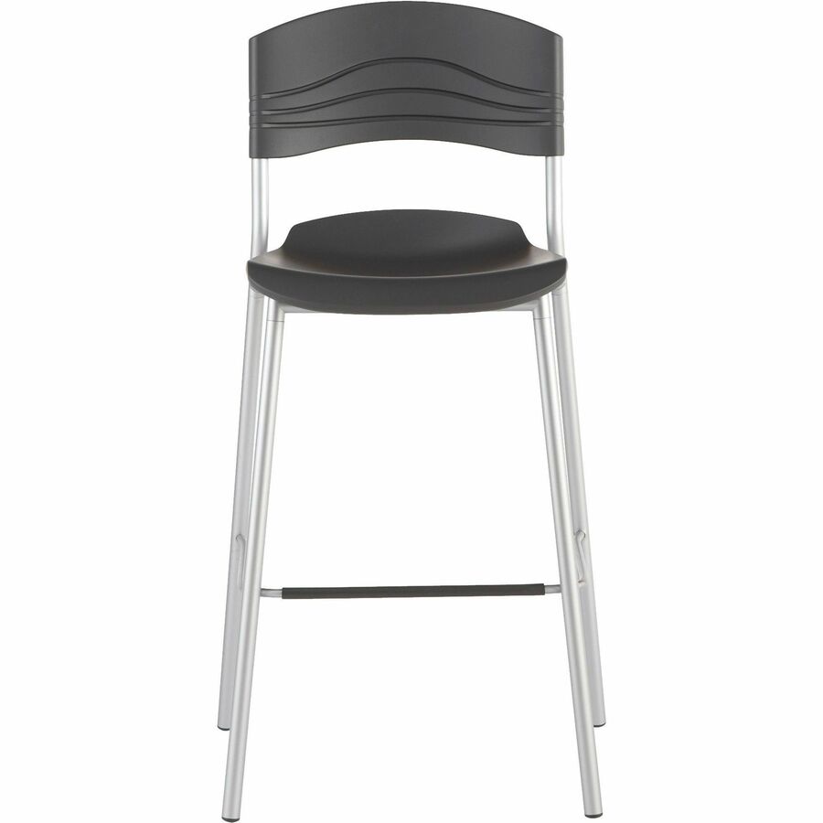 CafeWorks Stool, Supports Up to 225 lb, 30" Seat Height, Graphite Seat, Graphite Back, Silver Base