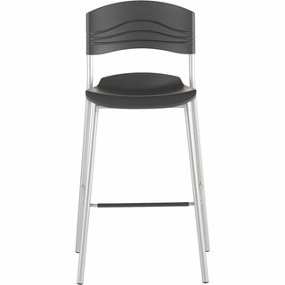 CafeWorks Stool, Supports Up to 225 lb, 30" Seat Height, Graphite Seat, Graphite Back, Silver Base