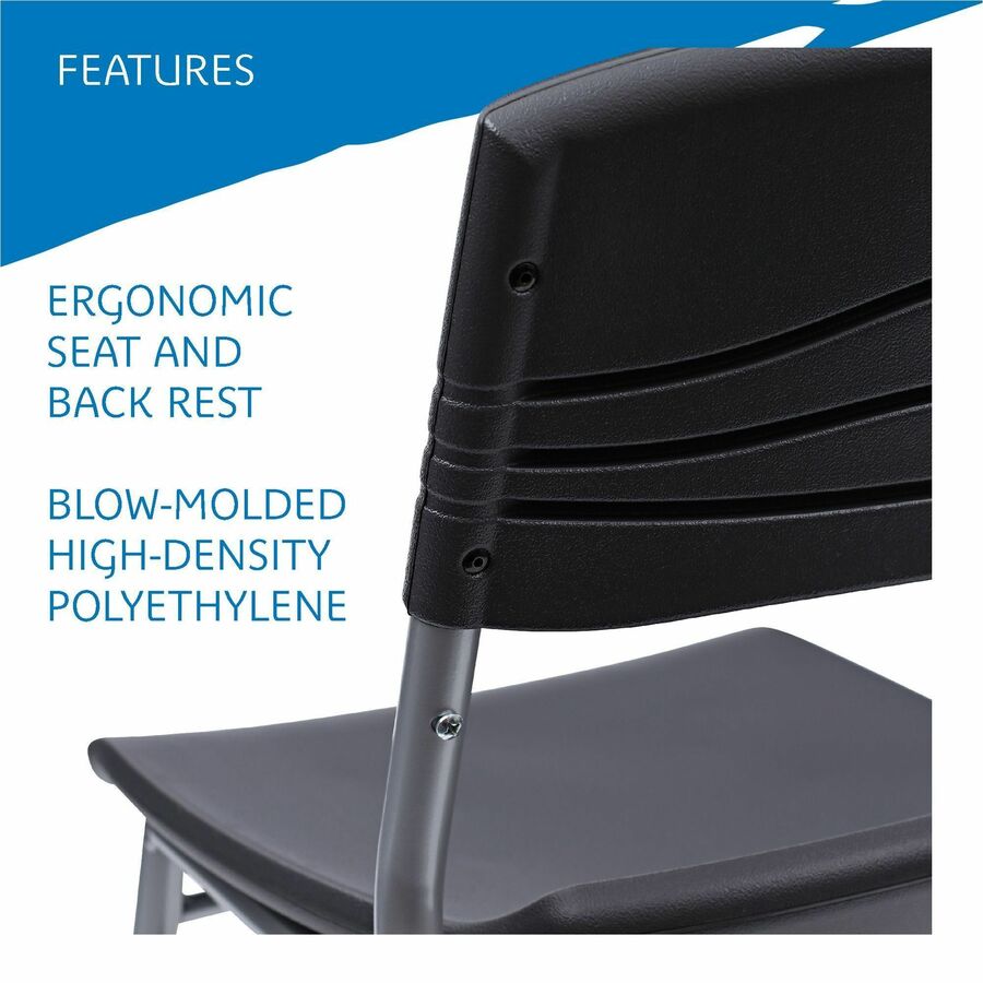 CafeWorks Stool, Supports Up to 225 lb, 30" Seat Height, Graphite Seat, Graphite Back, Silver Base