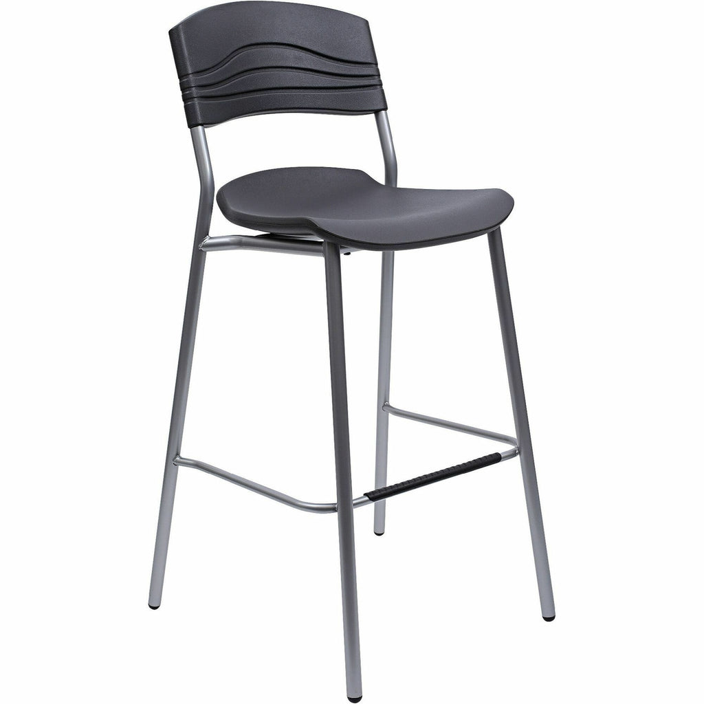CafeWorks Stool, Supports Up to 225 lb, 30" Seat Height, Graphite Seat, Graphite Back, Silver Base