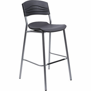 CafeWorks Stool, Supports Up to 225 lb, 30" Seat Height, Graphite Seat, Graphite Back, Silver Base