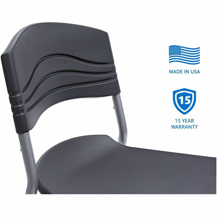 CafeWorks Stool, Supports Up to 225 lb, 30" Seat Height, Graphite Seat, Graphite Back, Silver Base