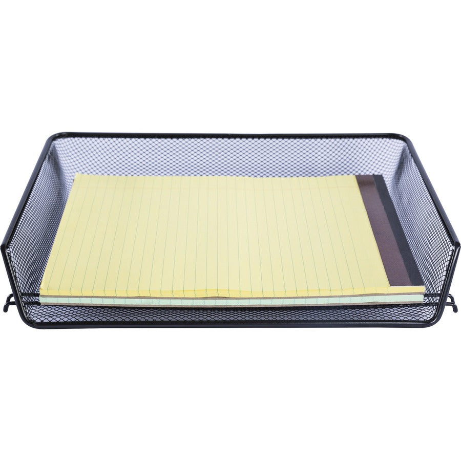 Lorell Side-loading Mesh Document Tray - 3" Height x 14.3" Width x 10.8" Depth - Stackable - Powder Coated - Black - Steel - 1 / Set
