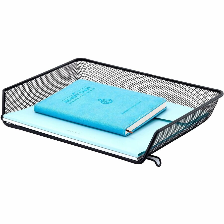 Lorell Side-loading Mesh Document Tray - 3" Height x 14.3" Width x 10.8" Depth - Stackable - Powder Coated - Black - Steel - 1 / Set