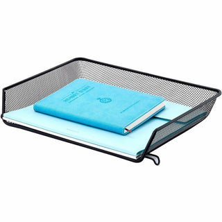 Lorell Side-loading Mesh Document Tray - 3" Height x 14.3" Width x 10.8" Depth - Stackable - Powder Coated - Black - Steel - 1 / Set