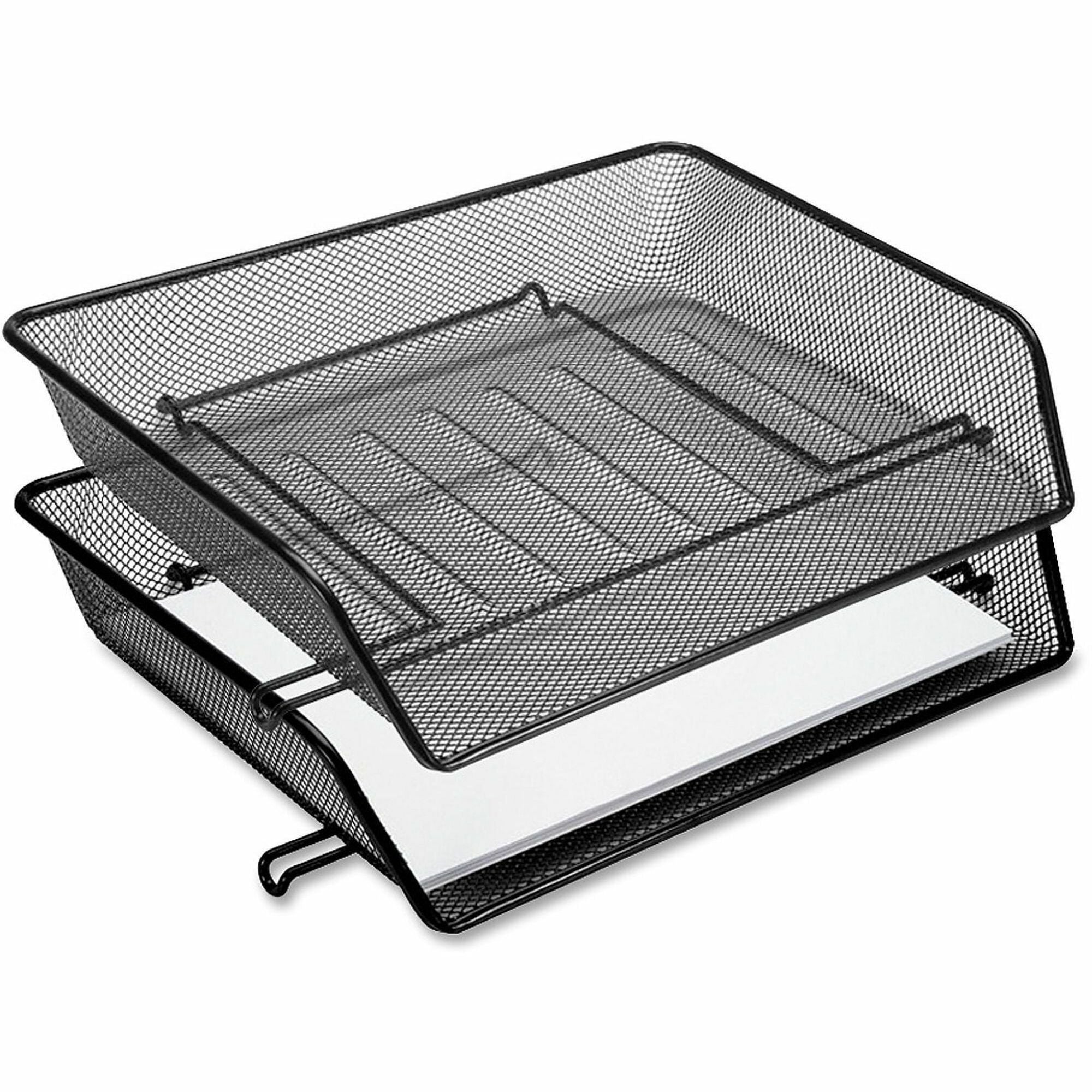 Lorell Side-loading Mesh Document Tray - 3" Height x 14.3" Width x 10.8" Depth - Stackable - Powder Coated - Black - Steel - 1 / Set