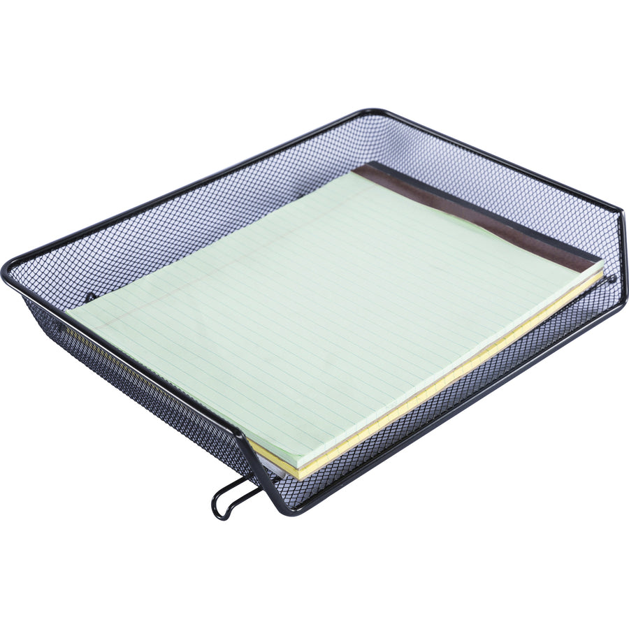 Lorell Side-loading Mesh Document Tray - 3" Height x 14.3" Width x 10.8" Depth - Stackable - Powder Coated - Black - Steel - 1 / Set - 