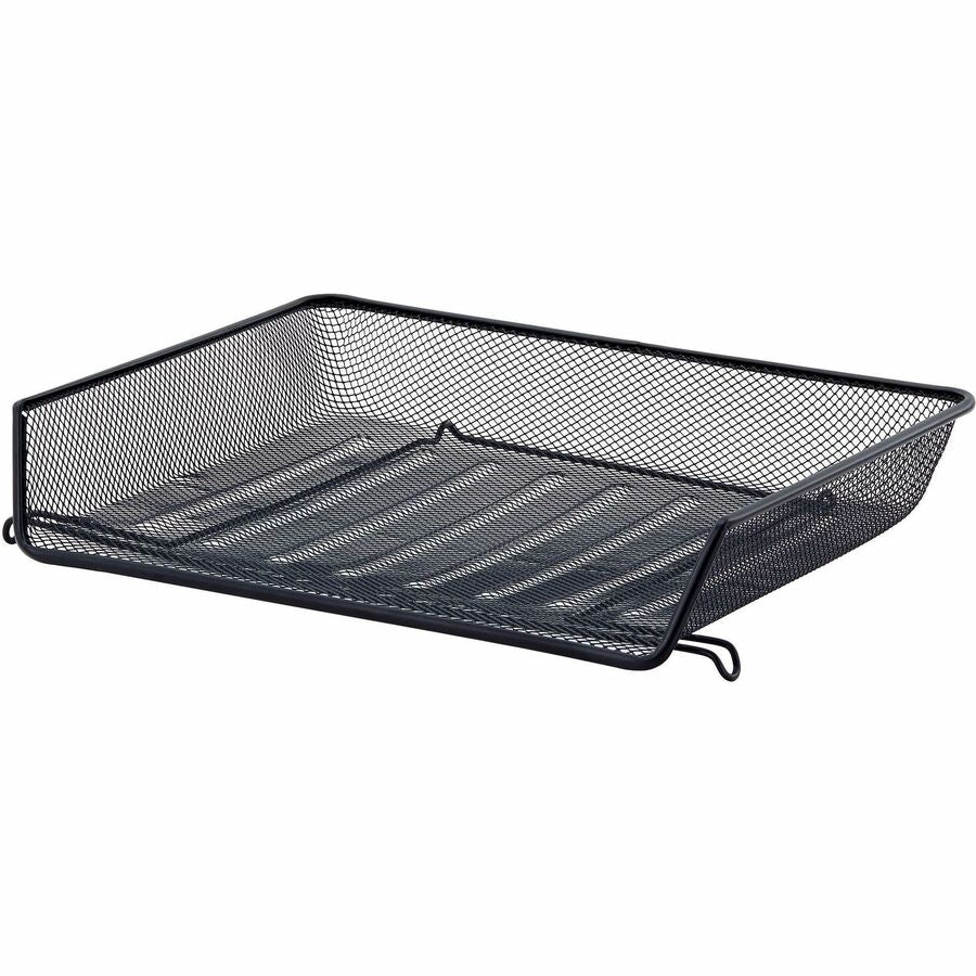 Lorell Side-loading Mesh Document Tray - 3" Height x 14.3" Width x 10.8" Depth - Stackable - Powder Coated - Black - Steel - 1 / Set