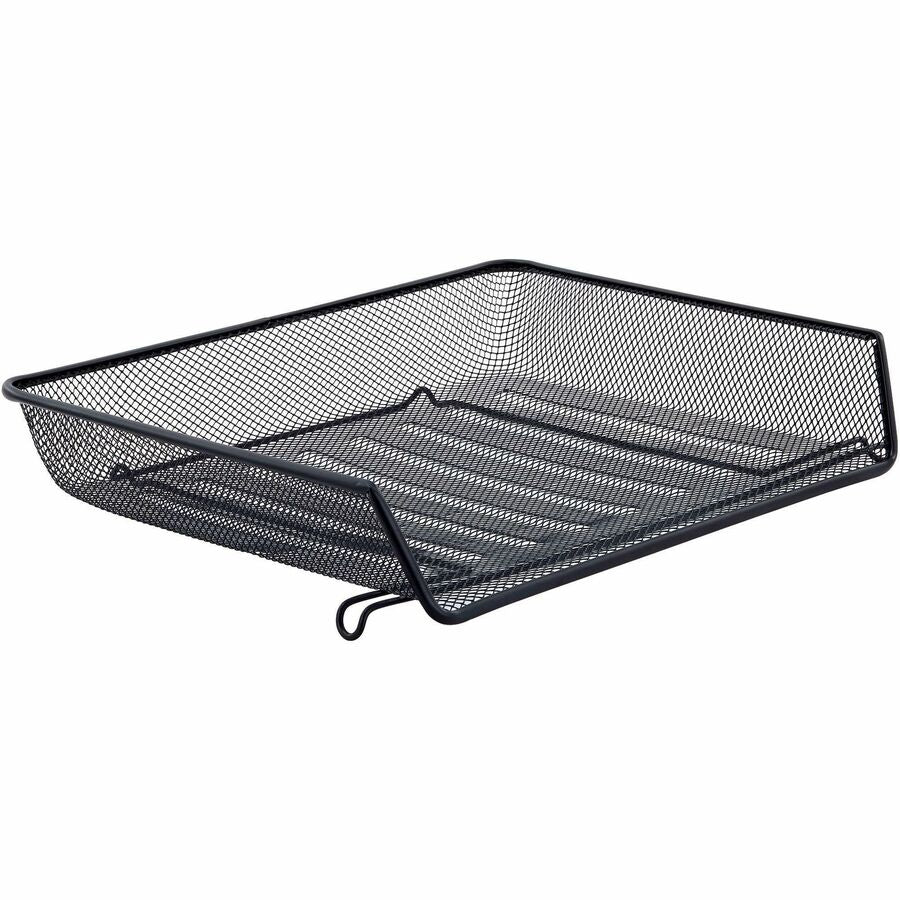 Lorell Side-loading Mesh Document Tray - 3" Height x 14.3" Width x 10.8" Depth - Stackable - Powder Coated - Black - Steel - 1 / Set