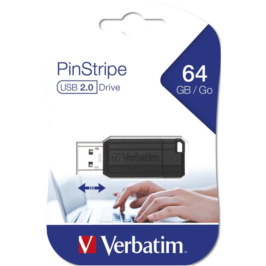 64GB PinStripe USB Flash Drive - Black - 64GB - Black - 