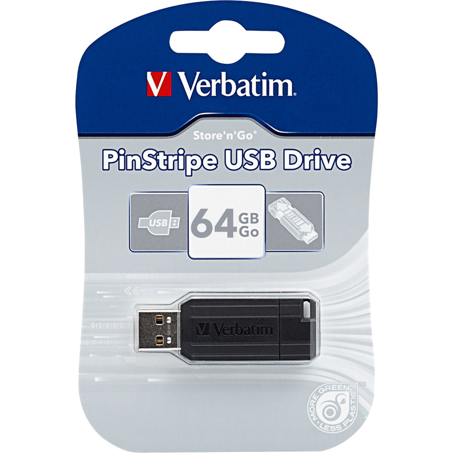 64GB PinStripe USB Flash Drive - Black - 64GB - Black - 