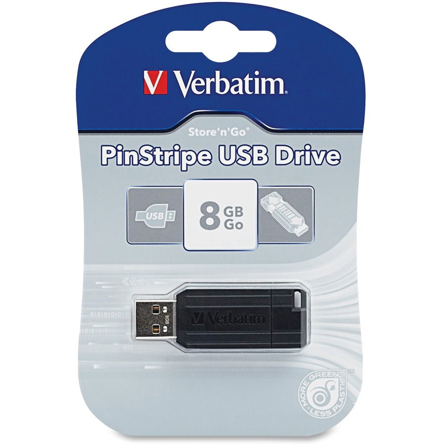 8GB PinStripe USB Flash Drive - Black - 8GB - Black - 