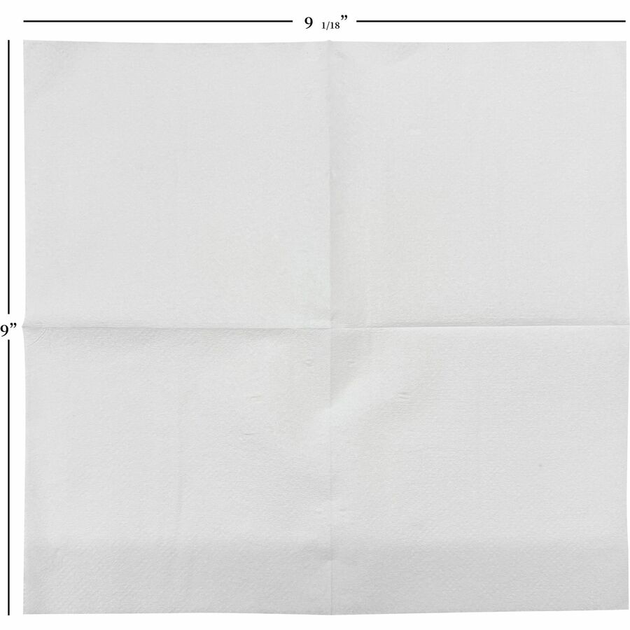 Genuine Joe Quad-fold Square Beverage Napkins - 1 Ply - 9.50" x 9.50" - White - Absorbent, Embossed, Quad-fold, Perforated - For Beverage - 500 Per Pack - 8 / Carton