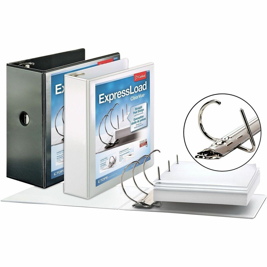 Cardinal ExpressLoad ClearVue Lock D-Ring Binder - 1 1/2" Binder Capacity - Letter - 8 1/2" x 11" Sheet Size - 300 Sheet Capacity - 1 3/5" Spine Width - 3 x D-Ring Fastener(s) - 2 Inside Front & Back Pocket(s) - Polypropylene - White - 1.18 lb - Recy