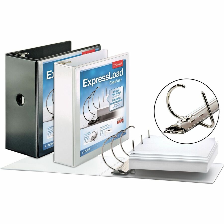Cardinal ExpressLoad ClearVue Lock D-Ring Binder - 1 1/2" Binder Capacity - Letter - 8 1/2" x 11" Sheet Size - 300 Sheet Capacity - 1 3/5" Spine Width - 3 x D-Ring Fastener(s) - 2 Inside Front & Back Pocket(s) - Polypropylene - White - 1.18 lb - Recy