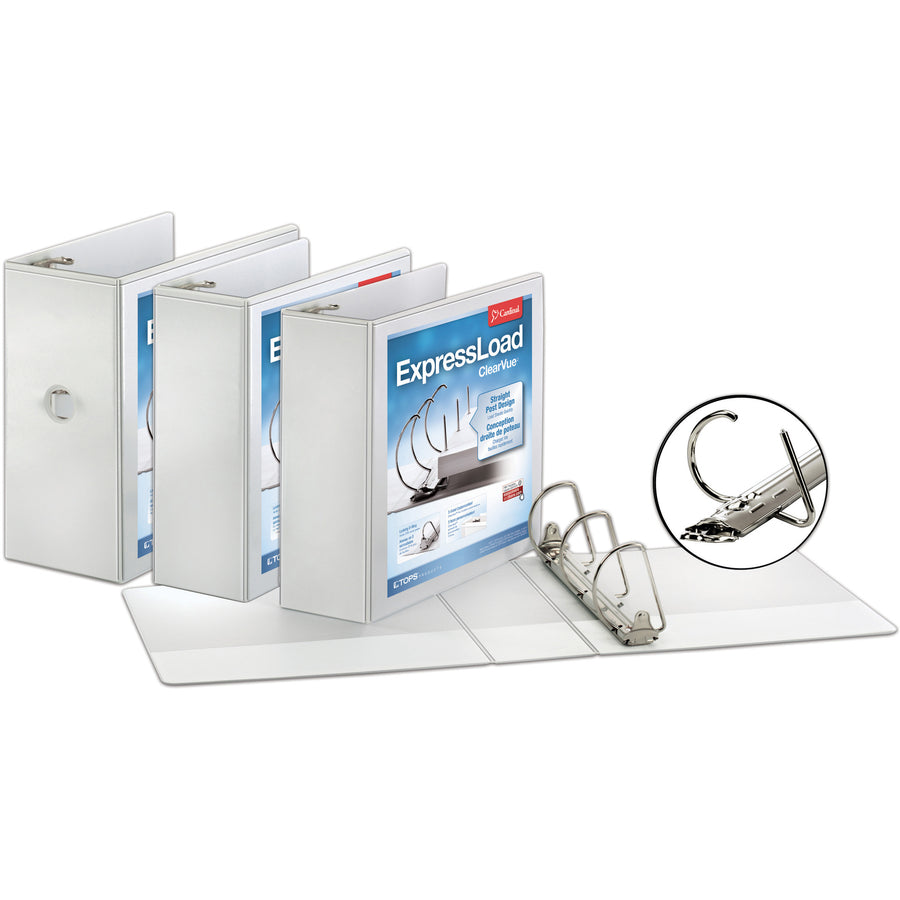 Cardinal ExpressLoad ClearVue Lock D-Ring Binder - 1 1/2" Binder Capacity - Letter - 8 1/2" x 11" Sheet Size - 300 Sheet Capacity - 1 3/5" Spine Width - 3 x D-Ring Fastener(s) - 2 Inside Front & Back Pocket(s) - Polypropylene - White - 1.18 lb - Recy - 4