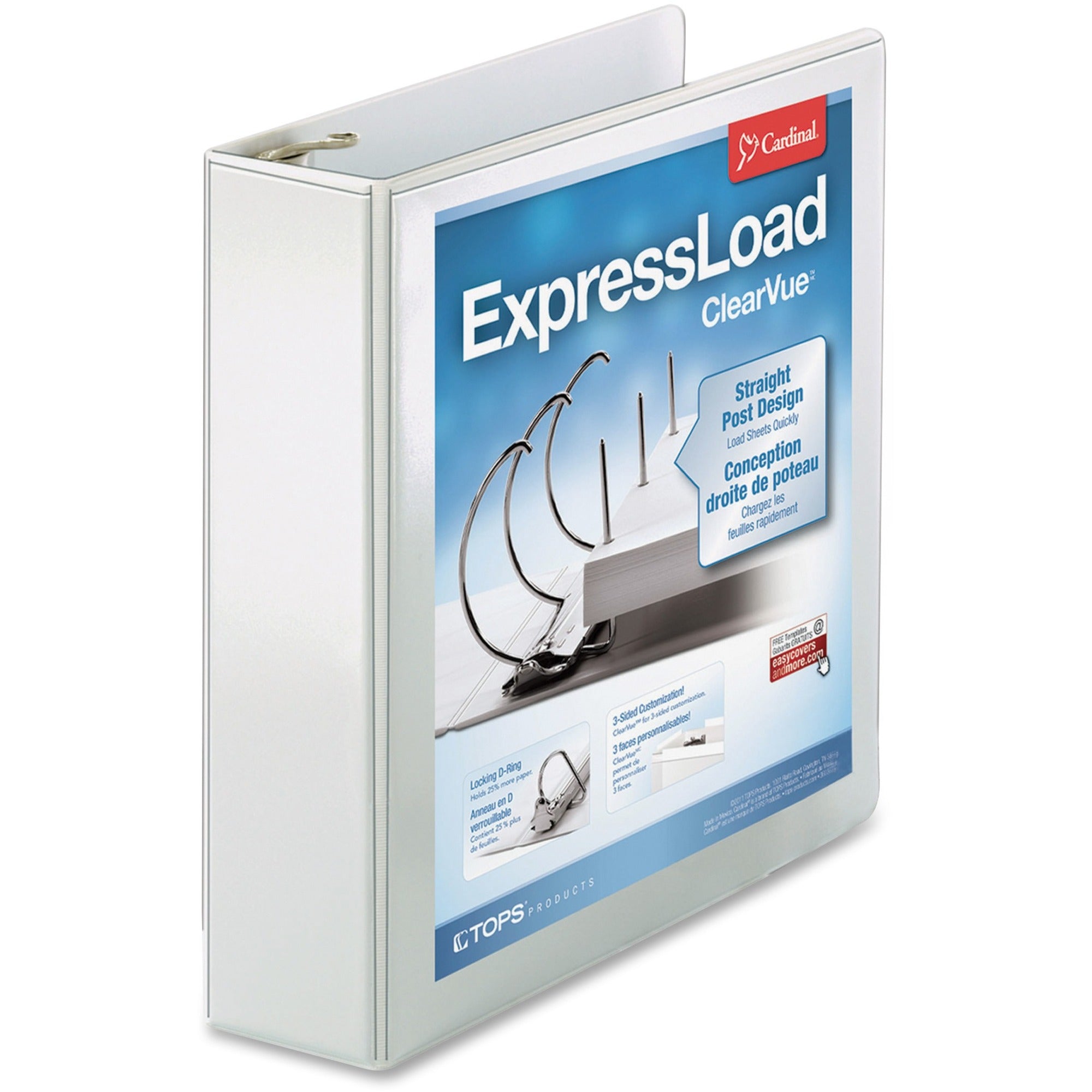 ExpressLoad ClearVue Locking D-Ring Binder, 3 Rings, 2" Capacity, 11 x 8.5, White