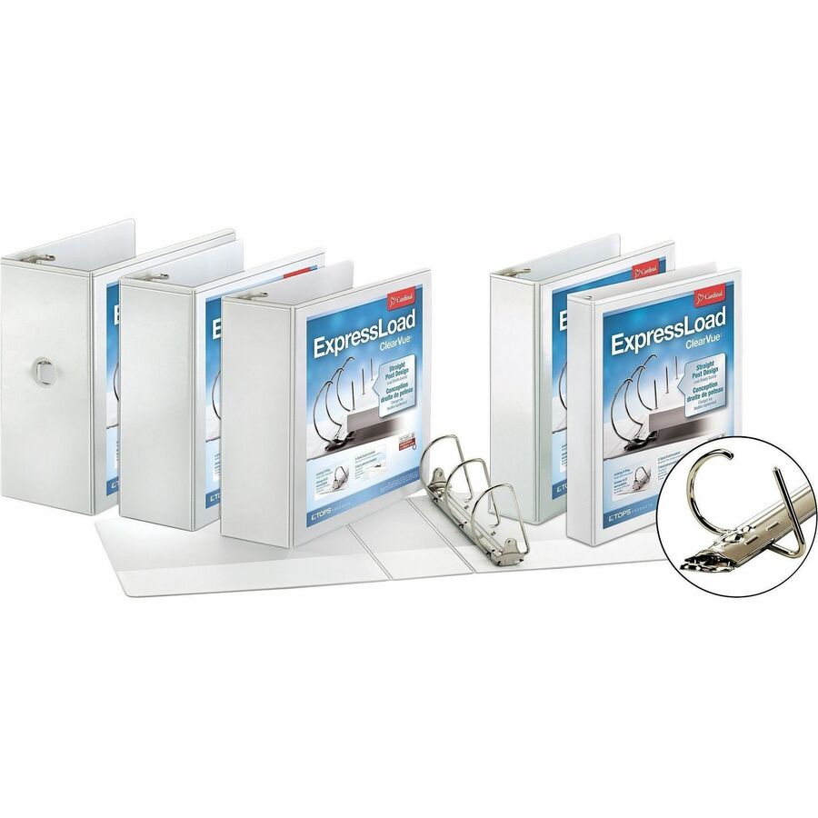 ExpressLoad ClearVue Locking D-Ring Binder, 3 Rings, 4" Capacity, 11 x 8.5, White