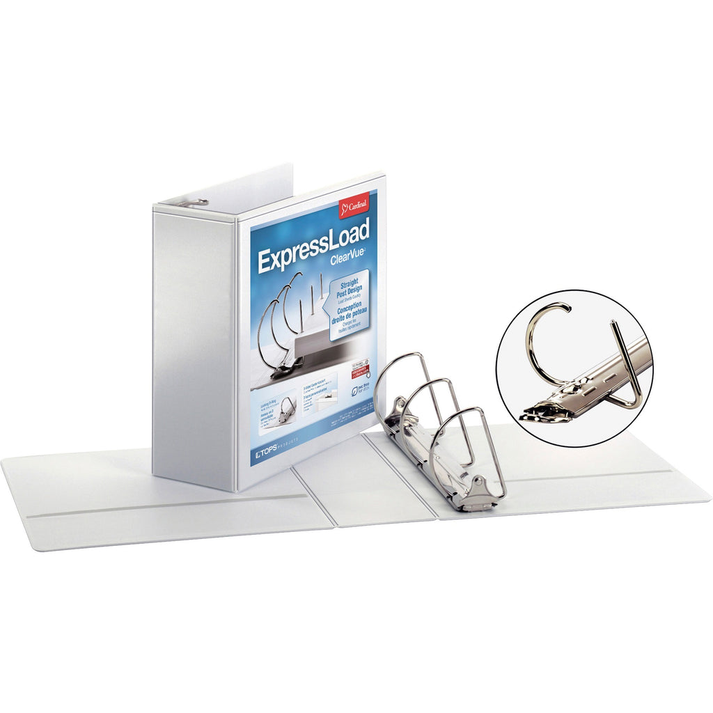 ExpressLoad ClearVue Locking D-Ring Binder, 3 Rings, 4" Capacity, 11 x 8.5, White